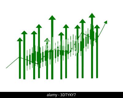 Professional Green Stock Market Analysis Chart Featuring Bold Upward Arrows And Rising Candlestick Data Trends. Stock Vector