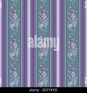 Teal Stripe Scrollwork Ornament Print Stock Vector