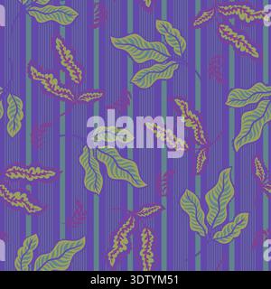 Moody Folk Leaves Stripe Repeat Stock Vector