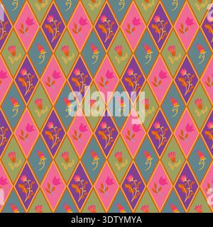 Colorful Folk Diamond Floral Pattern Stock Vector