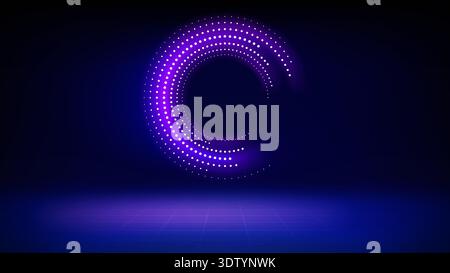 Futuristic technology stage blue background. Round purple pink dotted led, neon glow. Abstract background for displaying products, presentation, ad Stock Vector