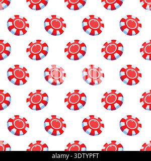 Red gaming chips seamless pattern. Gambling games symbols, casino, lucky chip. Decorative print for design fabric or textile, wallpaper, vector Stock Vector