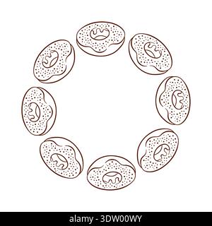 Donut wreath in line art style. Design for food apps, bakery and cafe card isolated on a white background. Stock Vector