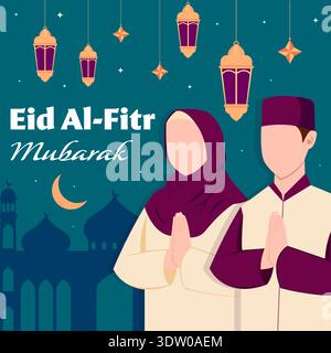 illustration for eid al fitr mubarak in flat design style Stock Vector