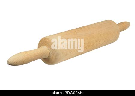 Wooden rolling pin isolated on white background Stock Photo
