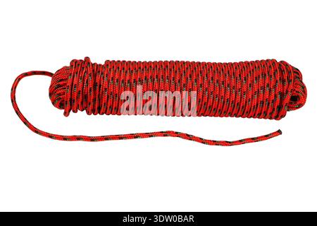 Rolled red and black rope isolated on white background Stock Photo