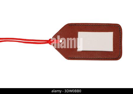 Blank leather luggage tag isolated on white background Stock Photo