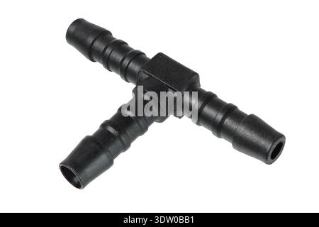 Black tee connector for air or liquid systems Stock Photo