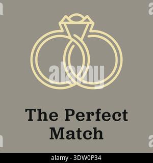 Poster with interlocking rings and the words the perfect match in a simple badge style Stock Vector
