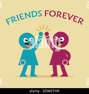 Cute poster with two cartoon friends waving under friends forever text Stock Vector