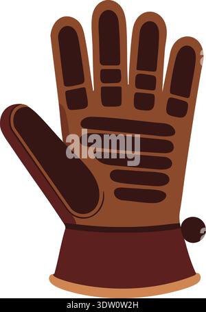 Flat illustration of a brown work glove with padded palm details and wrist closure Stock Vector