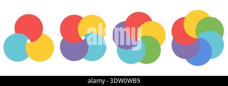 Vector venn diagram collection with three four five and six circle layouts in one graphic for marketing infographic flow and geometric data overlap Stock Vector