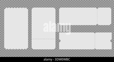 Empty ticket templates collection with perforated borders for concert, cinema or festival passes and lottery cards, ready to use vector shapes Stock Vector