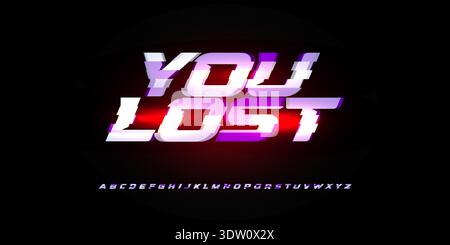 Cyber Sport Digital Alphabet Font Gradient Vibrant Glow Red Neon Glitch Futuristic Typography, Gaming Cyberpunk Headline, Promo UI Interface Dynamic Stock Vector