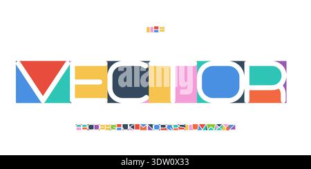 Cutout Negative Space Font Logo Alphabet Color Geometric Blocks Letter Set Modern Typography, Creative Typographic Design for Poster Headline, Type Stock Vector