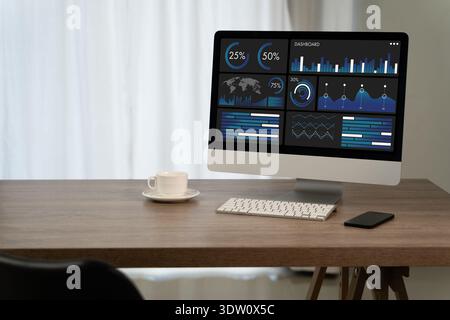 Modern analytics dashboard with business data visualization, data management performance metrics, copy space for analytics and digital marketing Stock Photo