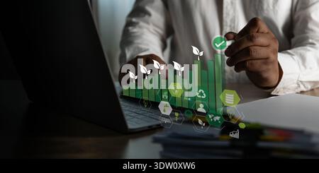 ESG sustainability performance governance and reporting Environment showing corporate growth, society, governance, Energy strategic analysis Net Zero Stock Photo