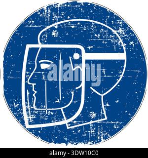 Worn Metal PPE Safety Sign Collection. Blue Grunge Mandatory Vectors Stock Vector
