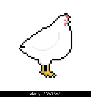 Pixel art white hen. Retro 8-bit game style farm animal icon. Simple flat vector of a chicken isolated on white background. Stock Vector