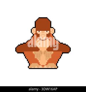 Pixel art chimpanzee character. Retro 8-bit game style animal icon for wildlife and nature concepts. Flat vector isolated on white. Stock Vector