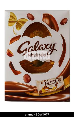 Galaxy Minstrels Easter egg wrapped in box isolated on white background Stock Photo