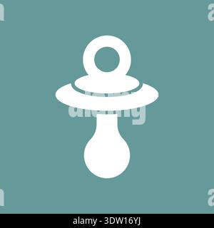 Minimalist icon of a white baby pacifier on a teal-grey background. Concept of newborn, childhood, and parenting. Flat vector illustration. Stock Vector