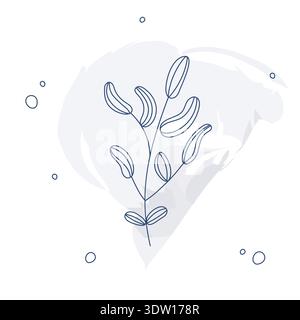 Elegant botanical line art illustration of a branch. Modern organic design with a soft watercolor splash. Suitable for eco-branding, spas Stock Vector