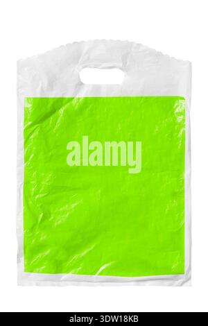 Blank green plastic shopping packet isolated on white background Stock Photo