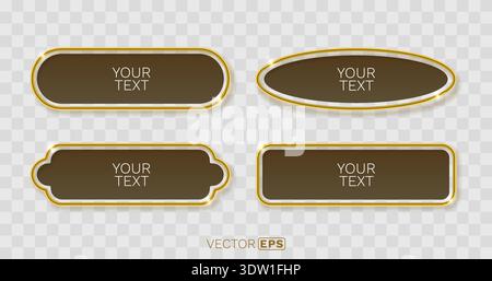 Elegant golden frames and luxurious text banners, perfect for your design project, isolated on transparent background. Vector illustration Stock Vector