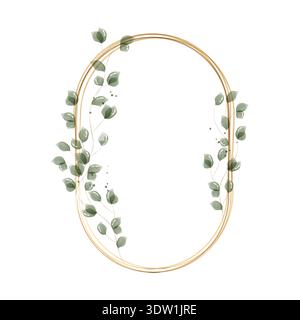 A beautiful watercolor frame design showcases an elegant golden oval structure. Stock Vector