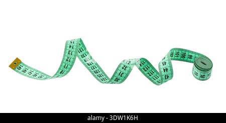 Green black measuring tape isolated on white background. Stock Photo