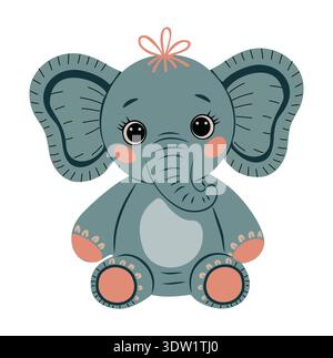 Adorable pastel plush toy elephant cartoon art Stock Vector