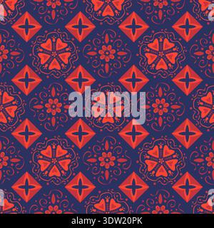Abstract geometric seamless pattern with ornate ornamentation and floral motif in oriental style. Vector background with flowers, tiles. Luxurious repeating symmetrical design for decor, textiles Stock Vector