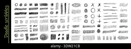 Hand-drawn pen scribbles and chaotic doodles create messy artistic strokes, circles, and squiggly lines with expressive marker textures for creative sketching projects Stock Vector