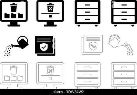 Flat vector icon set for web and mobile applications featuring business, technology, media and office symbols Stock Vector