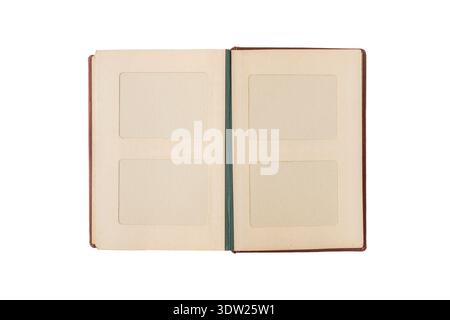 Empty vintage old album with space for photos. Open retro photo album. Stock Photo