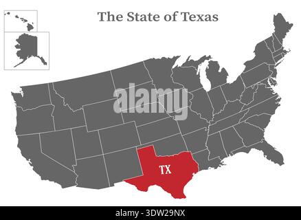 The State of Texas is Highlighted in Red. Blue Vector Map of the United ...