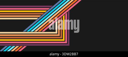 Colorful linear background in 70's style. Retro panel with rainbow stripes. Template for posters, banners, decorative elements and wall art. Design an Stock Vector