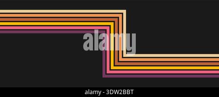 Colorful linear background in 70's style. Retro panel with rainbow stripes. Template for posters, banners, decorative elements and wall art. Design an Stock Vector