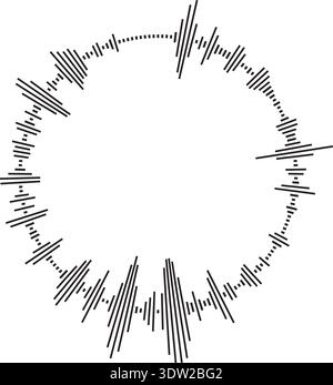 Vector circular sound wave pattern. Radial audio waveform illustration. Round equalizer with peaks. Stock Vector