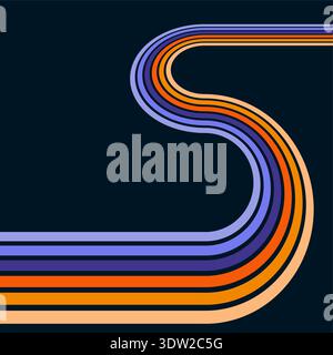 Colorful linear pattern of colored lines on a black background in retro style. Abstract background for creative design Stock Vector
