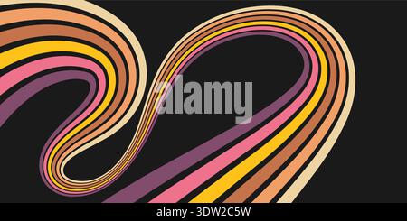 Colorful linear pattern of colored lines on a black background in retro style. Abstract background for creative design Stock Vector