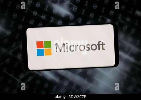 Stuttgart, Germany - 02-14-2026: In this photo illustration, the logo of US technology company Microsoft Corporation is displayed on a smartphone Stock Photo