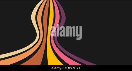 Colorful linear pattern of colored lines on a black background in retro style. Abstract background for creative design Stock Vector