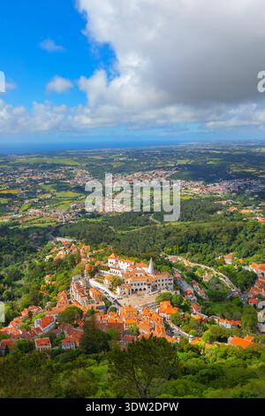 Sintra town, high angle view, Sintra, Portugal Stock Photo