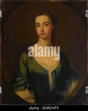 Frances Brown (née Tucker) was the sitter in a portrait painted about 1740–1750 by Thomas Hudson (1701–1779), an English portraitist active in London and apprenticed to Jonathan Richardson. The archival image documents an oil painting showing the sitter in head-and-shoulders format wearing a blue dress with visible white lace at the neckline. It is a photographic reproduction of an eighteenth-century artwork. Stock Photo