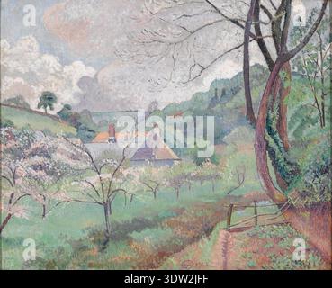 Lucien Pissarro (1863–1944) was a French-born British painter and printmaker associated with the Camden Town Group. Apple Blossom, Riversbridge Farm, Blackpool is dated 1921 and reflects his work in the Blackpool Vale area near Dartmouth in Devon. The archival image documents the oil on canvas painting as a historical photographic print of the artwork. Stock Photo