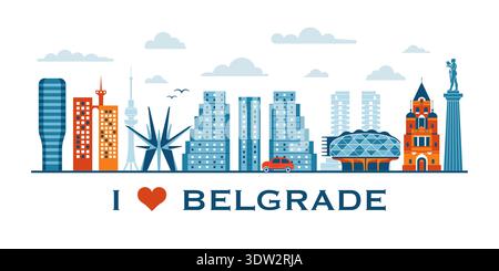 Belgrade Travel Illustration with City Landmarks Stock Vector