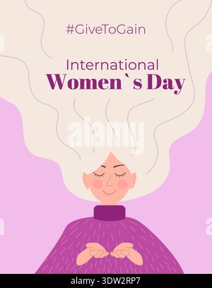 White hair woman holding open hands, flat vector illustration, female empowerment and solidarity concept. IWD2026 Stock Vector