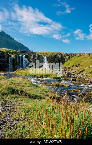 The beautiful cascade at the foot of Kirkjufell mountain in Snæfellsnes peninsula, in west Iceland Stock Photo